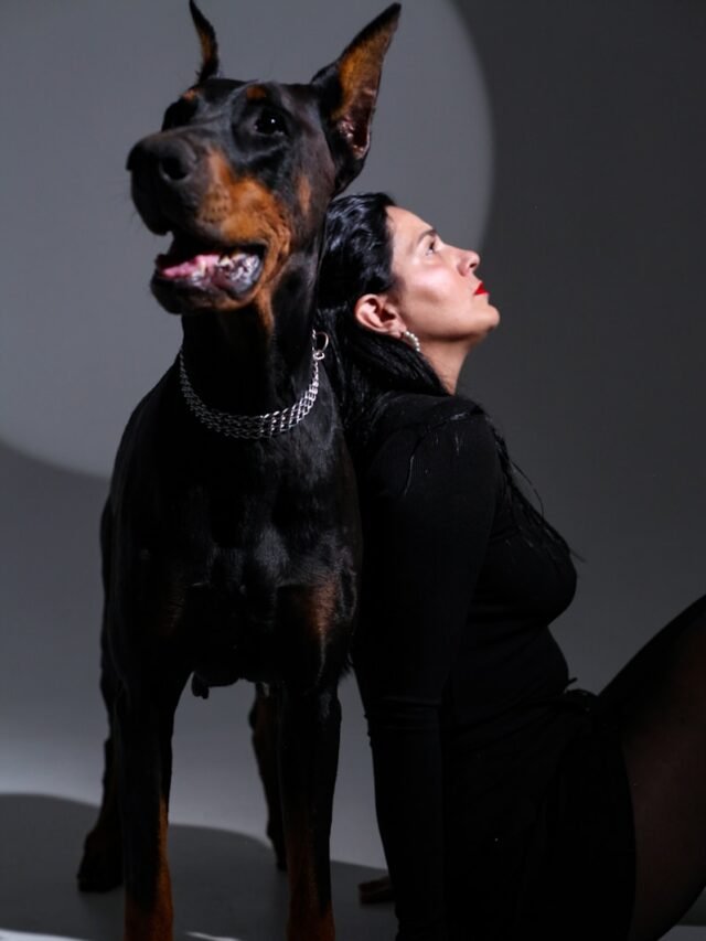 a woman laying on the ground next to a dog